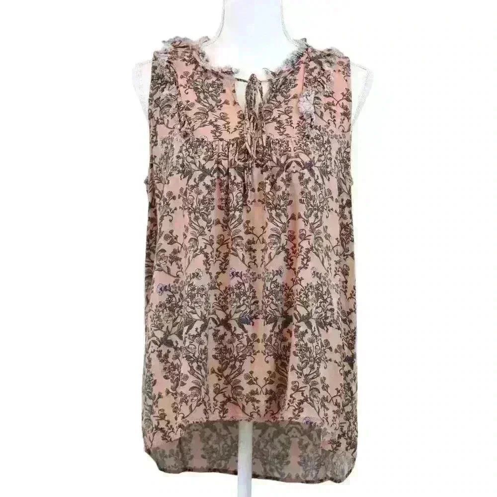 PLEIONE Peach Floral Sleeveless Blouse –‎ Size Medium
